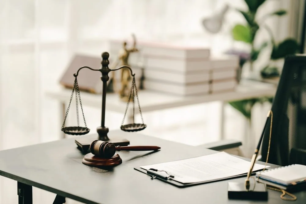 Office desk with legal documents